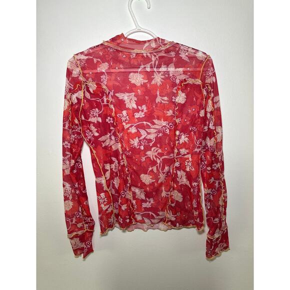 Womens floral mesh crinkle long sleeve top medium y2k festival boho goth - Picture 6 of 9